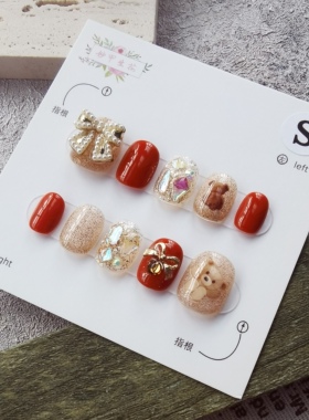 妙甲生花S号小熊闪钻穿戴甲