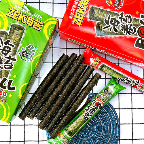 ZEK海苔卷独立包装儿童休闲零食空心泰式海苔卷烧烤辣味小零食27g - 图0