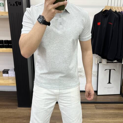 夏季男短袖t恤潮牌新款修身高端休闲翻领纯色打底基础百搭POLO衫 - 图1