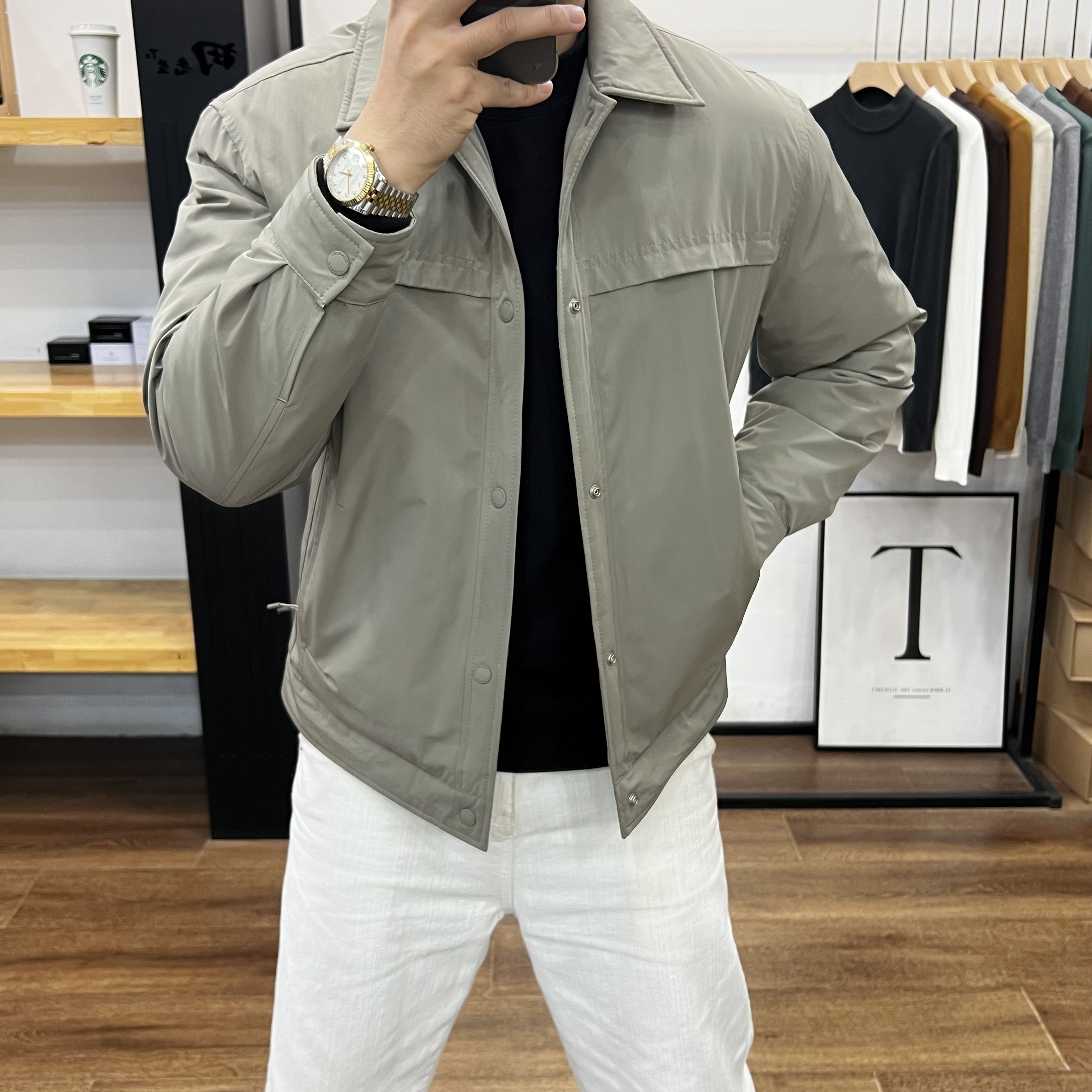 商务翻领户外工装羽绒服男士新款秋冬季轻薄百搭休闲通勤外套保暖 - 图1