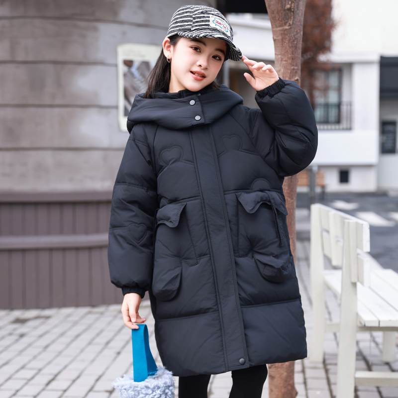 2025新款女童羽绒服中长款儿童洋气中大童装女宝宝加厚白鸭绒外套 - 图0