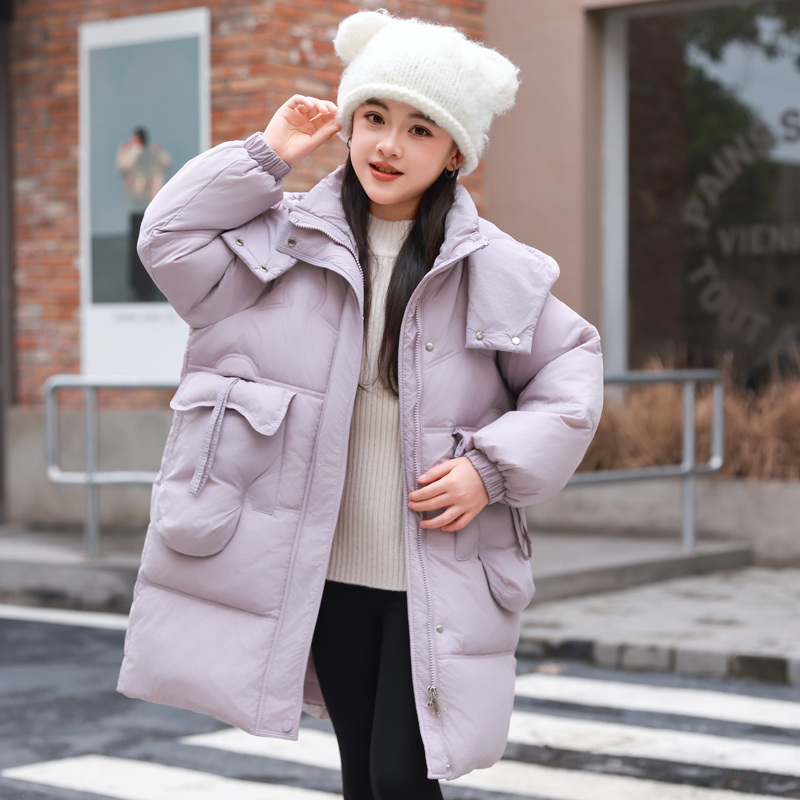 2025新款女童羽绒服中长款儿童洋气中大童装女宝宝加厚白鸭绒外套 - 图2