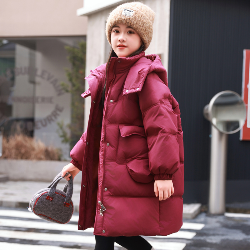 2025新款女童羽绒服中长款儿童洋气中大童装女宝宝加厚白鸭绒外套 - 图1