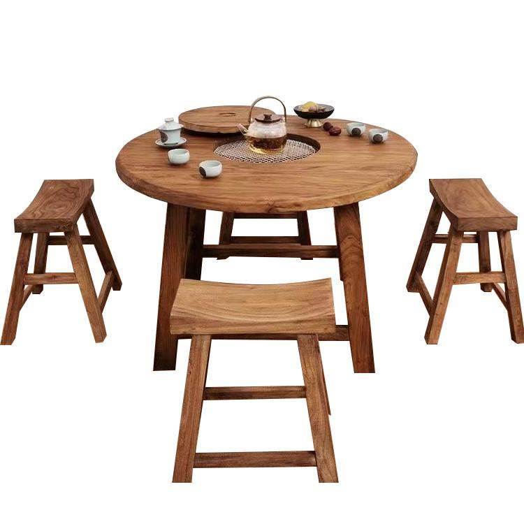 老榆木围炉煮茶烧烤火锅桌实木圆桌复古阳台围炉茶桌,淘宝优惠券,粉丝福利购,淘宝优惠卷