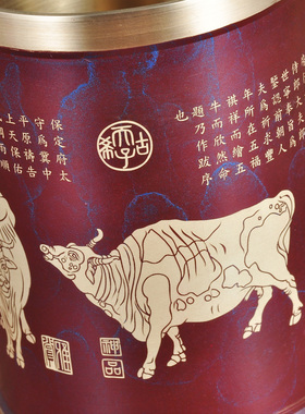 五牛书房笔筒铜招财装饰