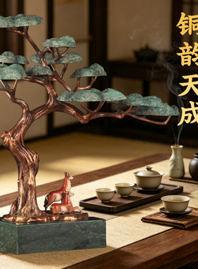 彩铜松下鹿摆件迎客松梅