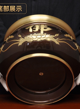 黄铜深啡佛字圆唇香炉家用财神关公观音供奉上香的烧香插香线香炉