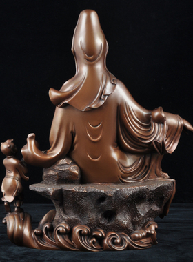 紫铜南海观世音菩萨摆件佛堂