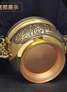黄铜双龙耳招财香炉家用佛堂供奉财神香炉烧香插香线香炉薰香炉