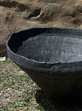 几多黑陶手作诧寂花器台面大摆件（口径38CM，高度23CM）