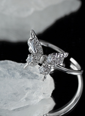 AGBAJI 设计小众简约ins戒指肌理不规则蝴蝶锆石不掉色开口食指