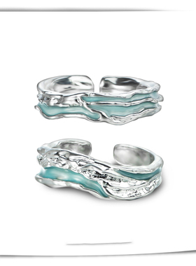 AGBAJI 原创银戒指女设计感小众高级感冷淡风珐琅不规则情侣对戒