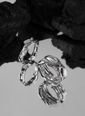 AGBAJI 韩版戒指女设计感小众简约不规则开口纹理ins冷淡风食指戒