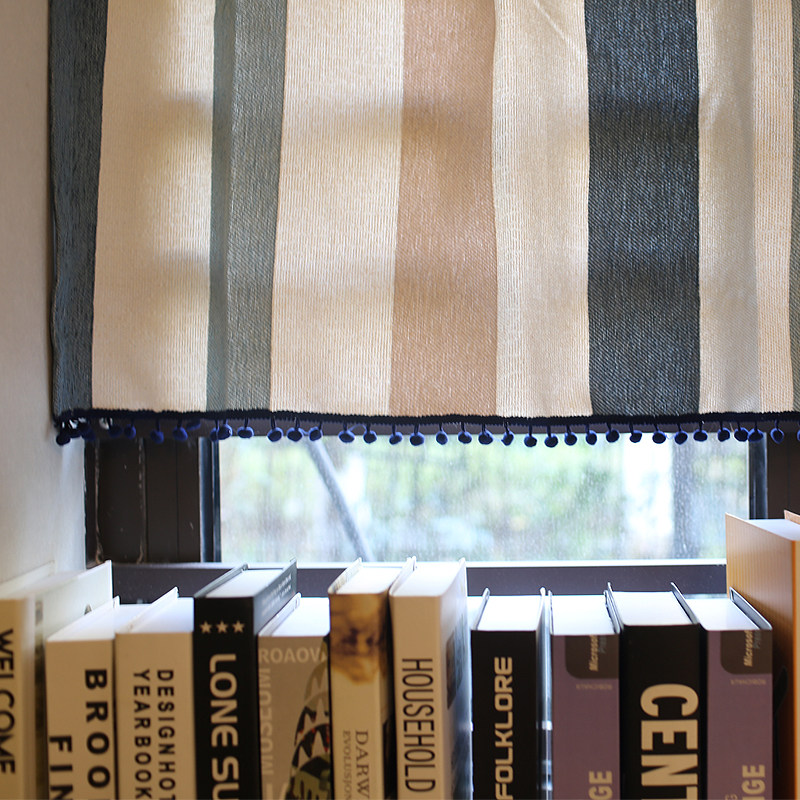 北欧成品窗帘短帘条纹门帘半帘穿杆短帘免打孔柜子帘防尘单片遮光,淘宝优惠券,粉丝福利购,淘宝优惠卷