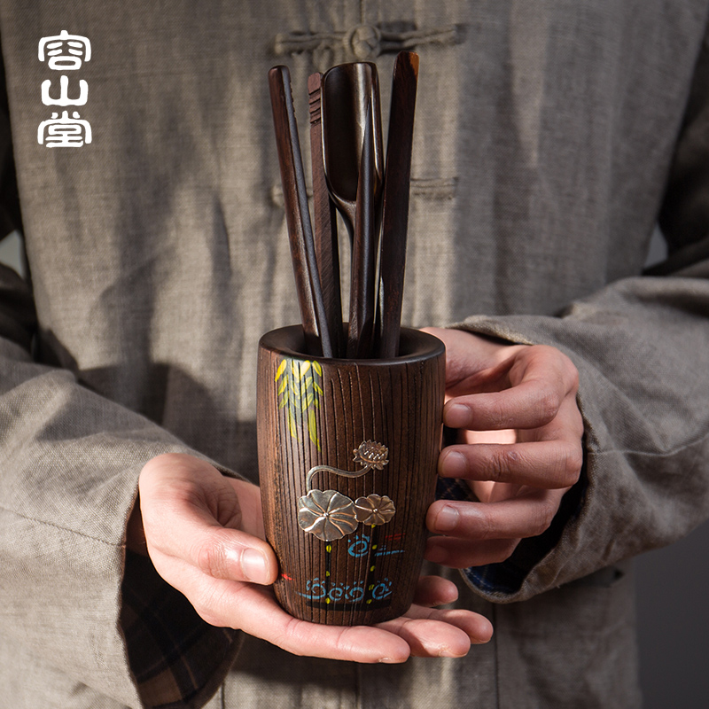 容山堂茶道六君子套装黑檀实木茶针茶则茶夹彩绘整套功夫茶具配件