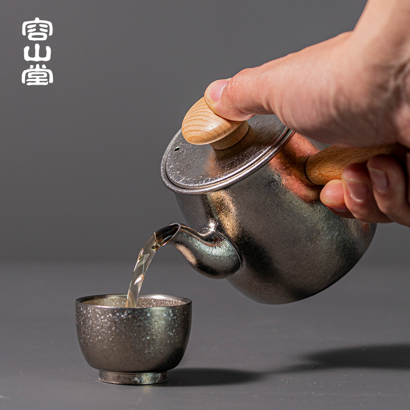 容山堂纯钛烧水壶侧把泡茶壶木把防烫家用钛壶煮茶器电陶炉套装