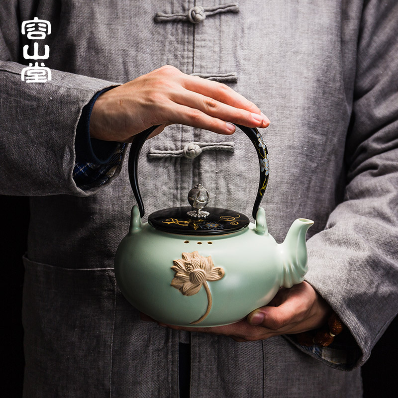 容山堂莲花陶瓷烧水壶粗陶壶耐热煮茶器大电陶炉茶炉功夫茶具