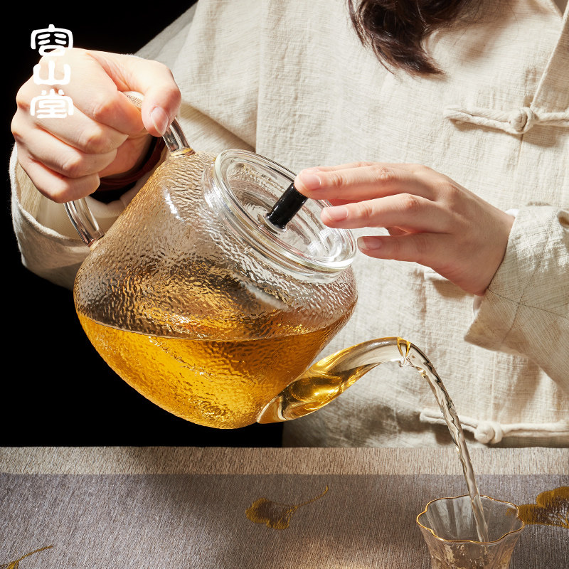 容山堂玻璃白茶壶黑茶蒸汽烧水壶 容山堂茶壶