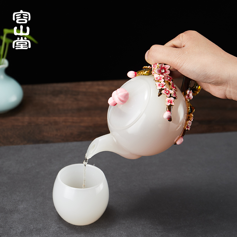 容山堂 玉瓷茶壶 白瓷珐琅彩家用泡茶壶琉璃茶具小单壶耐热玻璃壶