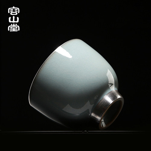容山堂固德陶瓷鎏银茶杯钧瓷哥窑品茗杯主人杯单杯碟套装功夫茶具 - 图1