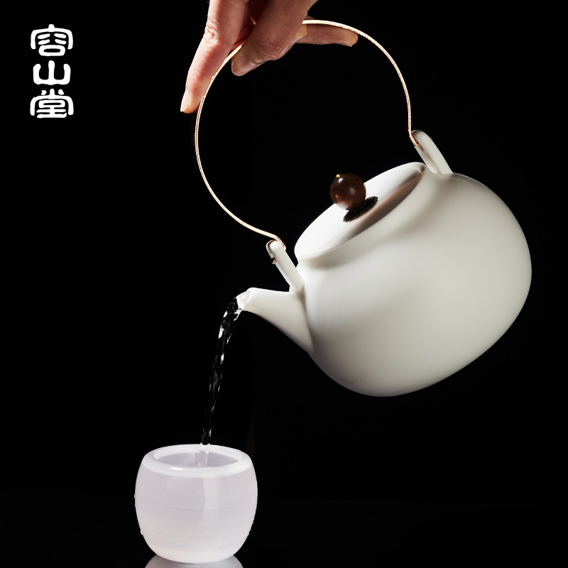 容山堂羊脂玉瓷茶壶白瓷煮茶器电陶炉茶炉普洱茶具家用提梁烧水壶