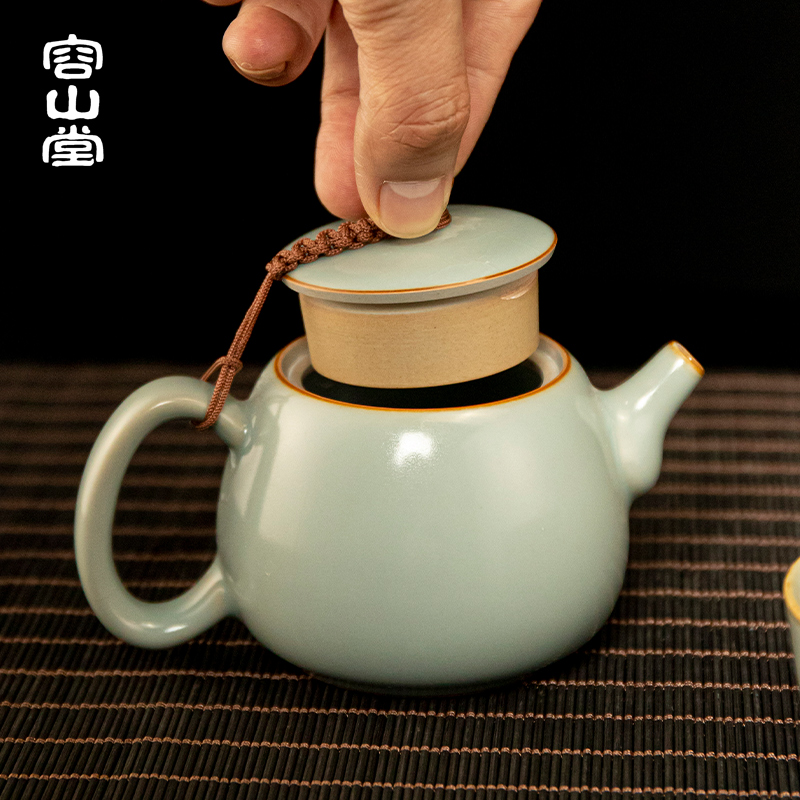 容山堂天青汝窑汝瓷开片可养茶具套装一壶两杯功夫茶具家用泡茶壶