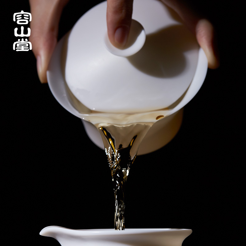 容山堂白瓷薄胎三才盖碗大小号茶碗单个泡茶杯陶瓷羊脂玉茶具套装