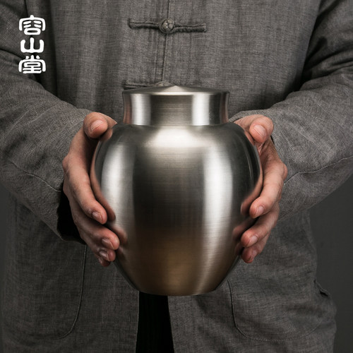 容山堂茗皓锡茶叶罐锡罐小号金属密封罐手工家用存储罐酒坛米缸 - 图3