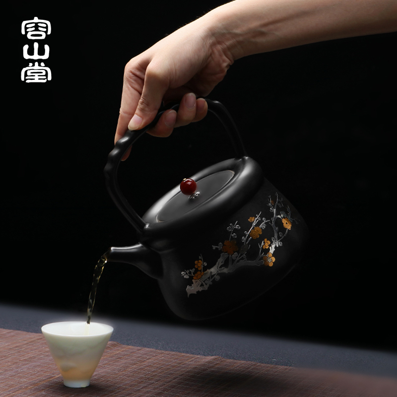 容山堂 烫金陶瓷茶壶煮茶器 家用电热陶炉茶炉茶具套装黑茶泡茶器 - 图2