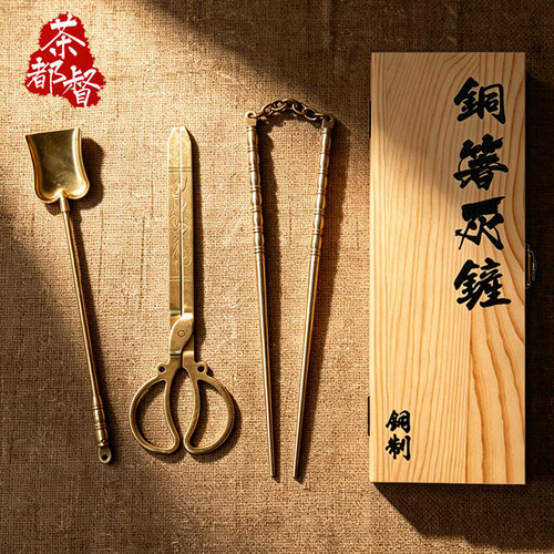 日本火箸手工茶道铜配件炭夹剪筷子铲子铜火钳铜锤子筷子炭炉茶炉 - 图2