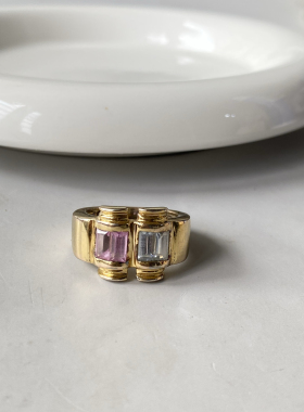 意大利古董回流银鎏金银镀金戒指罗马柱柱头17号