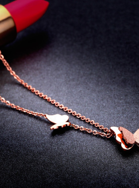 日韩简约蝴蝶项链女镀森系玫瑰金