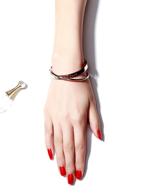 欧美双环手镯女韩国镀18k玫瑰金手环简约时尚钛钢首饰品网红情侣