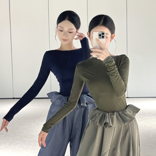 现代舞长袖紧身2026新款舞蹈服古典舞练功服民族艺考形体舞服冬 - 图1
