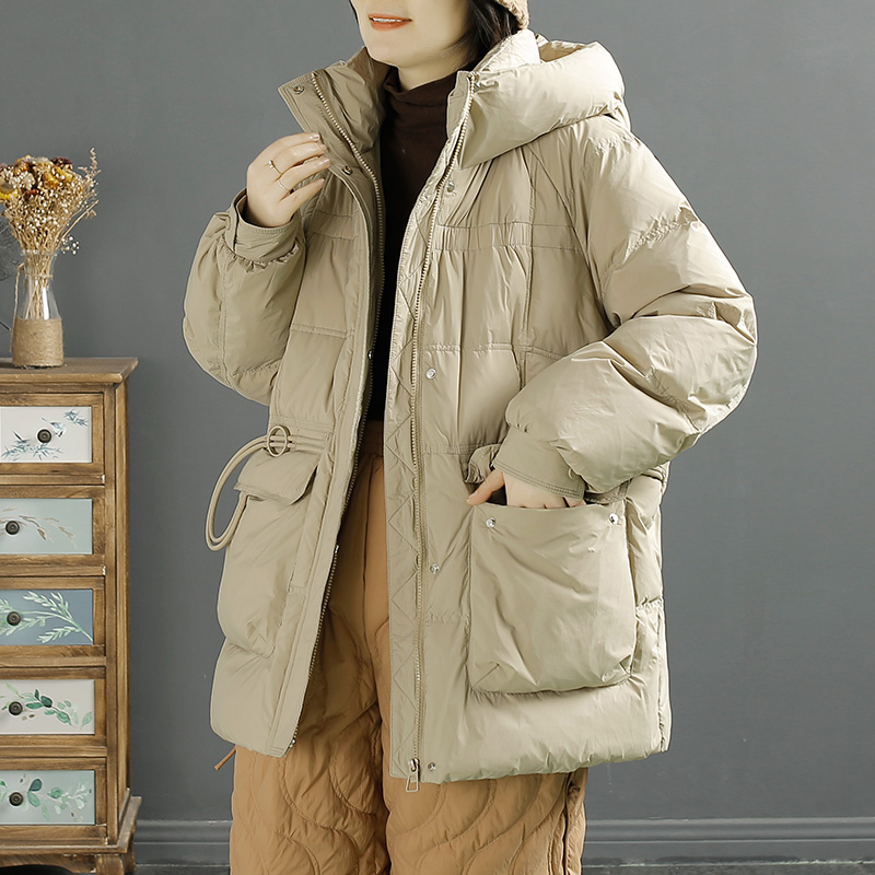 【孤品清仓】纯色休闲90白鸭绒羽绒服女冬季新款宽松连帽保暖外套