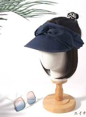 蝴蝶结显脸小夏季大头围空顶帽女