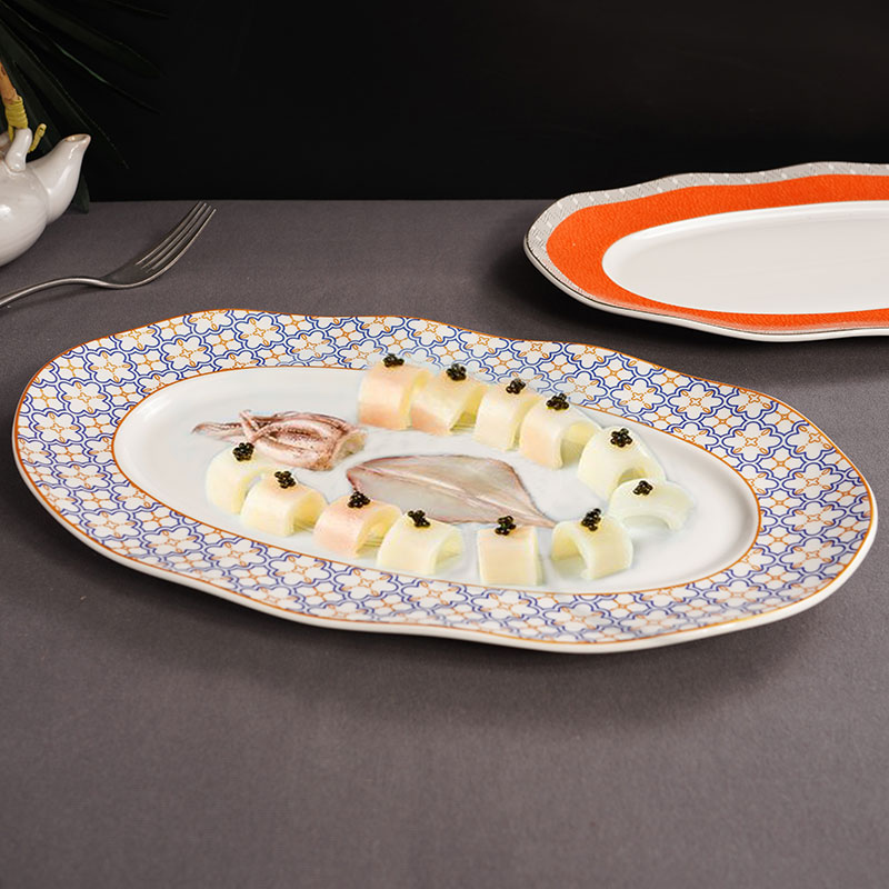 陶瓷宽边波浪椭圆鱼盘异形创意酒店分子料理融合菜餐具会所意境菜 - 图0
