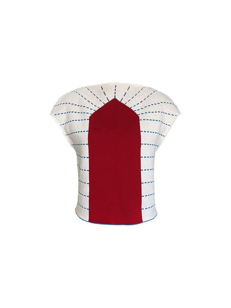 597c原创针织背心春季基础实穿百搭上衣红色毛衣撞色图案马甲叠穿 - 图3