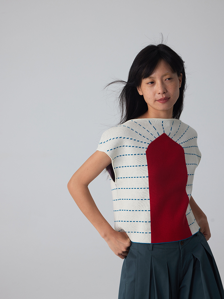 597c原创针织背心春季基础实穿百搭上衣红色毛衣撞色图案马甲叠穿 - 图1