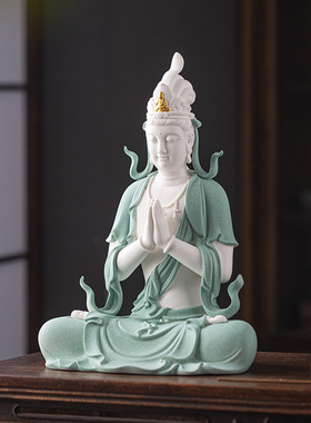 合掌观音摆件观自在菩萨佛像家用供奉禅意家居茶室中式陶瓷装饰品