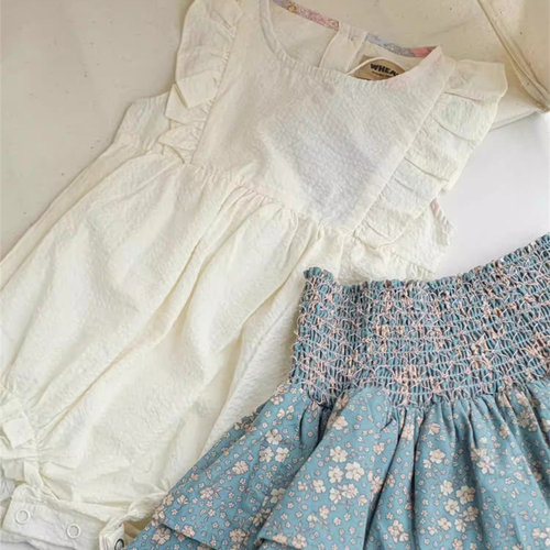 Wheat26春夏新款婴儿小宝宝男女童吊带短袖包屁裙背带连体衣哈衣 - 图1