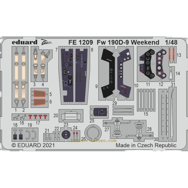 牛魔王FE1209 Fw 190D-9战斗机1/48模型彩色座舱蚀刻片配牛魔王 - 图0