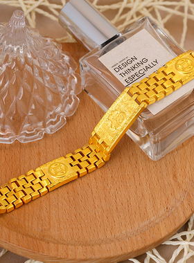 孟加拉赤金男士手链福字仿表带大气男宽手链老板链镀金越南沙金