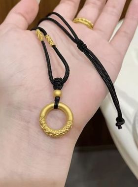 孟加拉赤金首饰沙金如意金箍吊坠男女款平安扣祥云铜镀金挂坠礼物