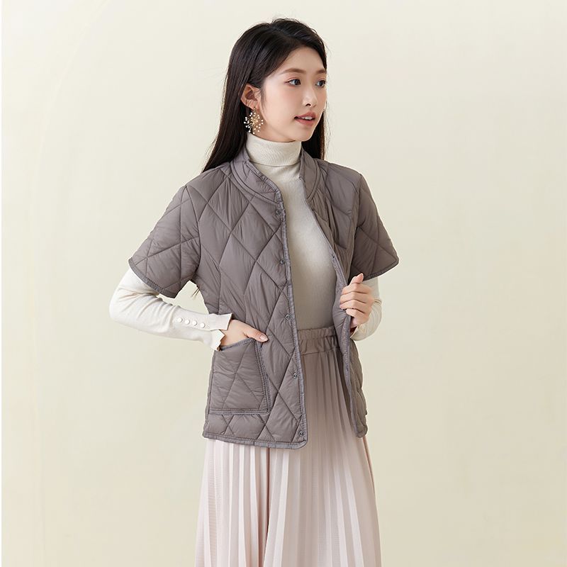 整张棉大码300斤棉衣女轻薄小棉袄秋冬叠穿保暖短袖棉马甲外套ins - 图1