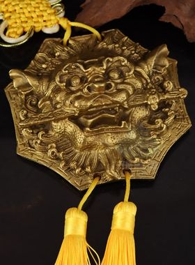 纯铜狮咬剑挂件八卦八角狮铜睚眦