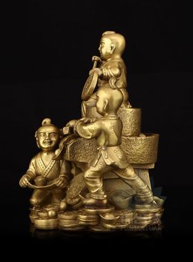 纯铜运财童子摆件招财善财童子