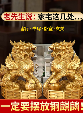 纯铜麒麟摆件招财一对踩八卦麒麟