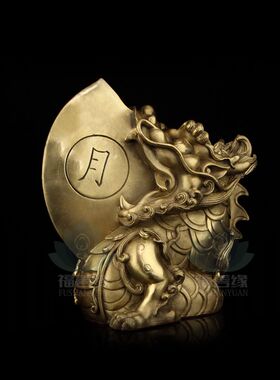 纯铜日月神兽睚眦摆件一对龙斧子