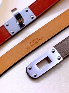 欧美女真皮kelly手镯黄铜镀金H扣